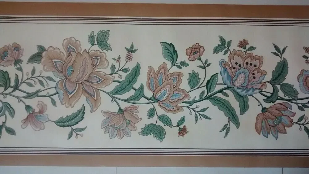Light Brown Floral Wallpaper Border - Tan / White with Flowers - 5 yds